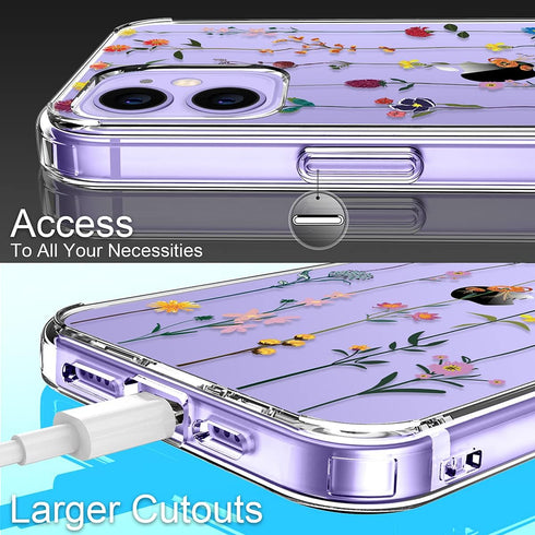 GiiKa iPhone 12 Case with Screen Protector, Clear Floral Shockproof Hard Case with TPU Bumper for iPhone 12