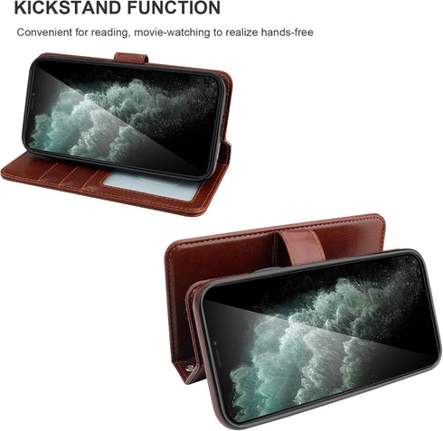 Bocasal iPhone 11 Wallet Case, PU Leather Magnetic Detachable Kickstand, Shockproof Flip Cover with Card Holder (Brown)