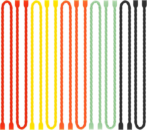Gesipor 10 PCS 18-Inch Silicone Cable Ties, Reusable Rubber Twist Ties for Bundling and Holding (5 Colors)