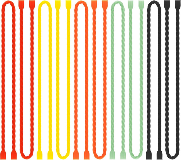 Gesipor 10 PCS 18-Inch Silicone Cable Ties, Reusable Rubber Twist Ties for Bundling and Holding (5 Colors)