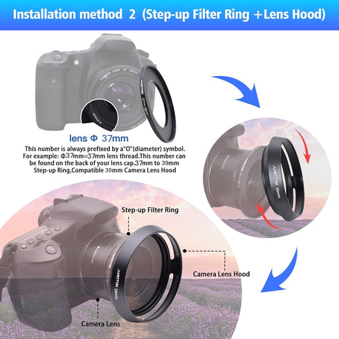 39mm Camera Lens Hood Compatible with All Brands Lenses with 39mm Filter Thread, Made of CNC Aluminum