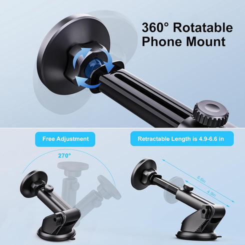 PTz Worlds PTz Words for MagSafe Windshield Mount - Magnetic Phone Holder for Car, Suction Cup, High Heat Resistant