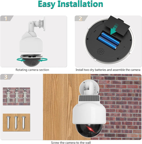WALI Solar Fake Security Camera, Wireless Dummy Dome Camera with Flashing Red LED for Home and Business