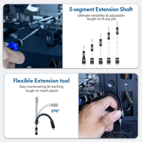 XOOL 82 in 1 Magnetic Precision Screwdriver Set, Flexible Shaft & Extension Rod, Compatible with PC, Laptop, iPhone,