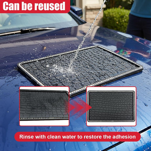 Deaelf Bling Car Dashboard Non-Slip Mat, Waterproof PVC Rhinestone Car Dash Sticky Grip Pad with Cable Organizer