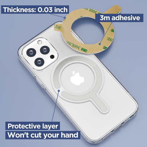 Magnetic Adapter Ring for MagSafe, Strong Adhesive Magnet Sticker Case Converter for iPhone 15/14/13/12, Metal Loop
