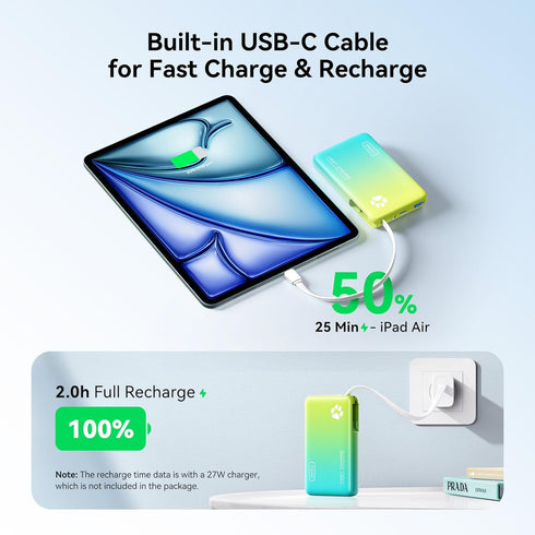 INIU 45W 10000mAh Portable Charger, PD Slim Power Bank with Built-in USB-C, Camping Outdoor Travel Business, for Women