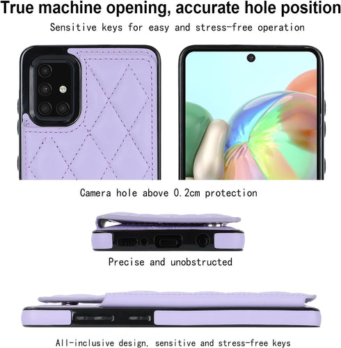 Asuwish Samsung Galaxy A71 5G Wallet Cover, Purple with Tempered Glass Screen Protector and Leather RFID Credit Card