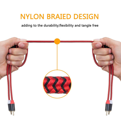 RCA Cable 50Ft, 2RCA Male to 2-RCA Male Audio Stereo Subwoofer Cable, Nylon-Braided Auxiliary Audio Cord for Home
