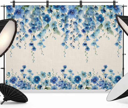VANPTBNHS 10x8ft Photography Backdrop,Retro Blue Flowers on Jam Professional Photography Background Screen for