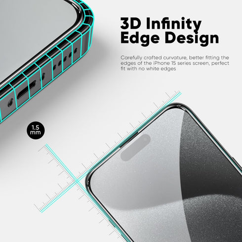 FLOLAB ONETIME PRO Privacy Screen Protector for iPhone 15 Pro, Anti-Reflective, 3D Edge-to-Edge, Easy Install