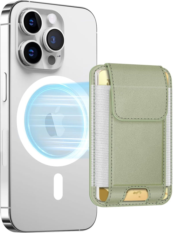FINPAC MagSafe Wallet, Magnetic Card Holder for iPhone 15/14/13/12 Series, RFID Blocking, Slim Leather Wallet (Bamboo