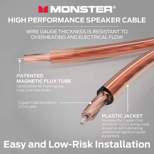 Monster XP Copper Clad Aluminum (CCA) Speaker Wire, 14 Gauge Cable 100 FT Spool, Ideal for Home Cinema