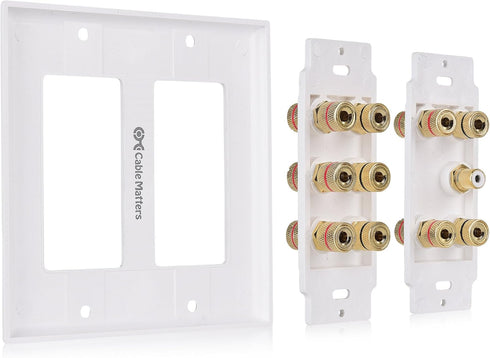 Cable Matters Double Gang 5.1 Speaker Wall Plate in White - Home Theater Wall Plate, Banana Plug