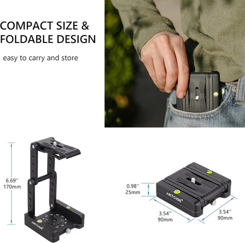 Z Flex Tilt Tripod Head, ARTCISE CNC Aluminum Alloy, All Metal Flexible Folding Z Pan, 360° Rotation for Canon Nikon