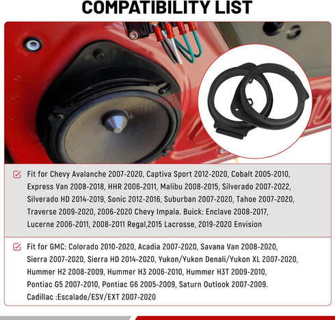 RED WOLF Front/Rear Door 6.5" Inch Aftermarket Speaker Update Install Speaker Adapter Bracket Spacers for Chevrolet 2006-2021, GMC 2006-2020, Some Cadillac, Buick, Pontiac by RED WOLF