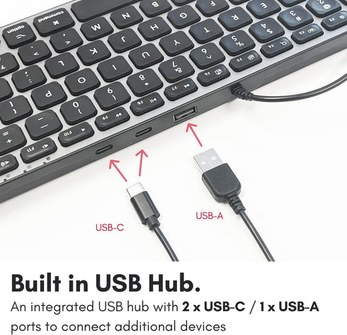 Macally Wired Keyboard for Mac with USB Hub (2X USB-C / 1x USB-A), Small Apple Keyboard for MacBook Pro/Air, iMac