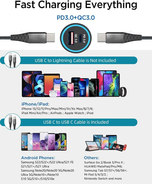 48W Car Charger and Cable for iPhone 15/15 Plus/15 Pro Max/Google Pixel 8/8 Pro/8A 7 7A 6 6A 5 5A/Samsung Galaxy A25