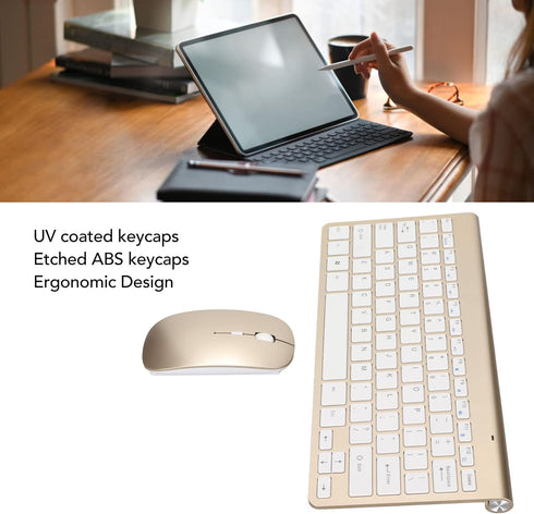 Keyboard Mouse Set, 2.4G, 78 Keys, USB Thin Etched Keycaps, Mute Ergonomic Design for PC, Laptop (Luxury Golden)