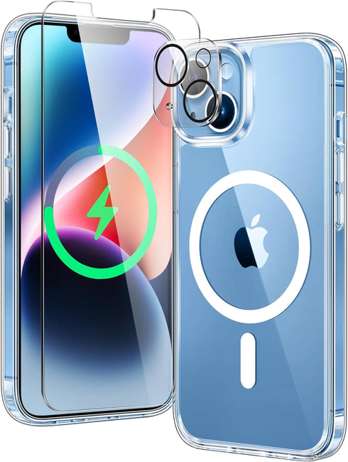 FNTCASE iPhone 14 Phone Case: Clear Magnetic Military Grade Drop Protection Cover for iPhone 13 - 6.1 Inch (Clear)