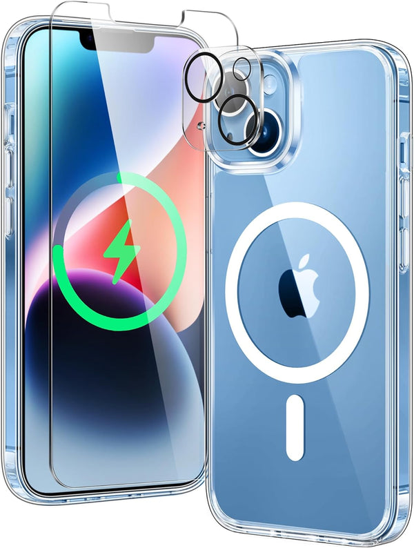 FNTCASE iPhone 14 Phone Case: Clear Magnetic Military Grade Drop Protection Cover for iPhone 13 - 6.1 Inch (Clear)