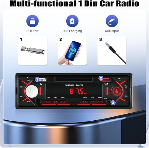 CAMECHO MP3/U Car Radio Bluetooth Single DIN Car Stereo Audio, Car Audio with Bluetooth Handsfree/FM/ Disk/AUX/USB