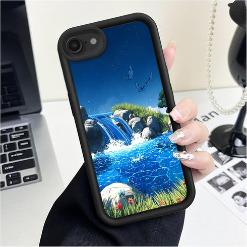 Branwen for iPhone 16E Case 6.1 inch Blue Waterfall Butterfly Soft Touch Step