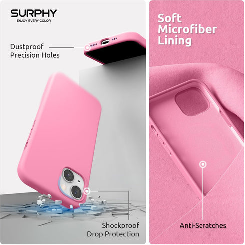 SURPHY iPhone 14 Case (6.1", 2022) - Pink Liquid Silicone, MagSafe Compatible, with 2 Screen Protectors & Camera Cover.