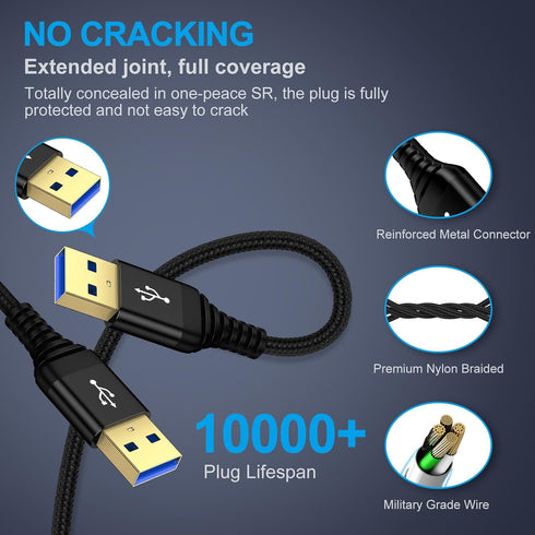 6FT, 2 Pack USB3.0 Set USB to USB Cable USB-A to USB-A Cord Male to Male USBCable Double Side A to A Data Transfer Cord