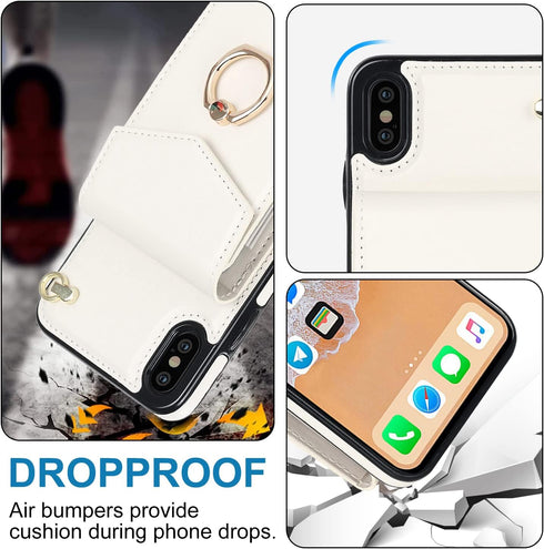 Asuwish Phone Case for iPhone Xs X 10 10s, Wallet Cover with Tempered Glass Screen Protector and RFID Blocking - Off