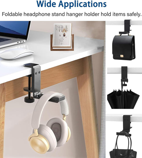 Weiyichuang Adjustable Headphone Stand, Foldable Hanger, Desk Hook for Headphones