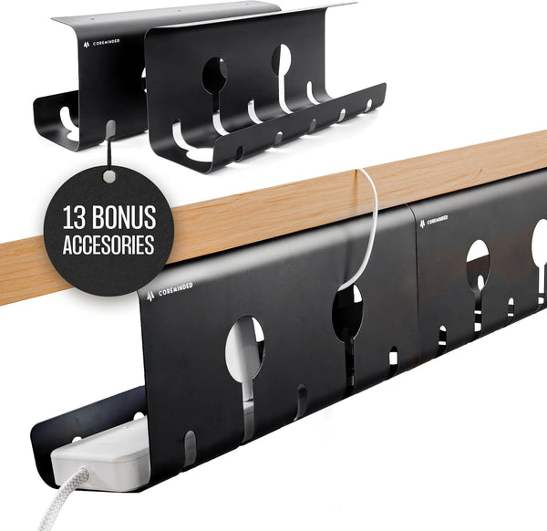No-Drill Under Desk Cable Management Tray - 2-Pack Wire Organizer for Standing Desk Cord Management