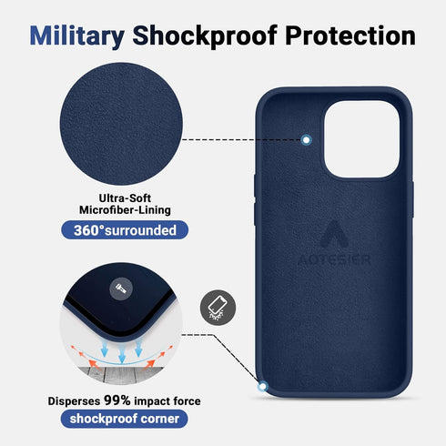 AOTESIER iPhone 13 Pro Case, Navy Blue, Military Shockproof Liquid Silicone with Soft Anti-Scratch Microfiber Lining