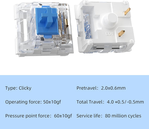 72PCS 3D ZhouWang Blue Pre-Lubricated,Dustproof Click Switch,Crisp clicking Sound with Strong Tactile Feedback