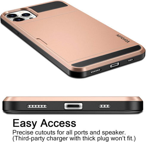 Vofolen Compatible with iPhone 12 Pro Case, Wallet Cover with Credit Card Holder, Anti-Scratch Dual Layer, Rose Gold