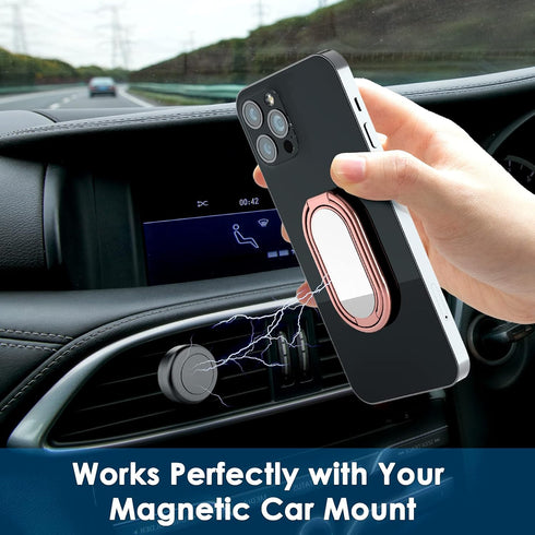 Phone Ring Holder Finger Kickstand, 360° Rotation Metal Grip for Magnetic Car Mount, Compatible with Most Smartphones