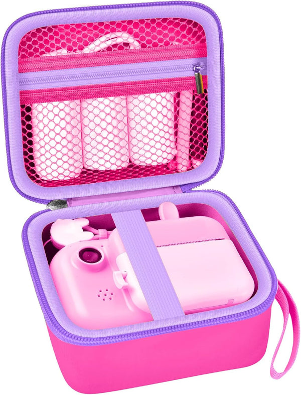 PAIYULE Kid Camera Case Compatible with Instant Camera, Storage Holder Bag for Kids Digital Video Cameras (Bright Pink)