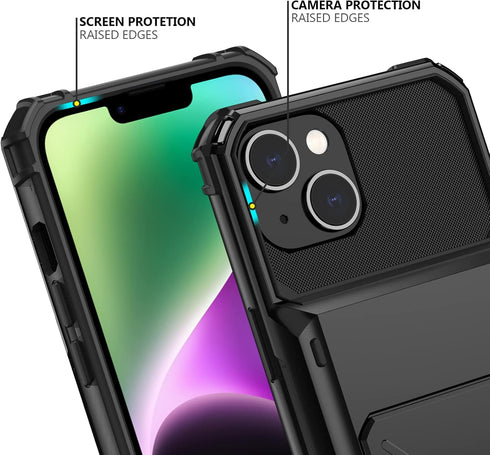 Nvollnoe iPhone 14 Case - Heavy Duty Shockproof Wallet with Card Holder, Stores 5 Cards, Large Storage (Black)