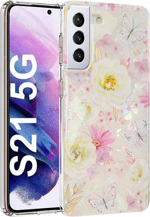 J.west Galaxy S21 5G 6.2" Case, Luxury Sparkle Glitter Opal Design, Soft Silicone Slim TPU Protective Cover for Women