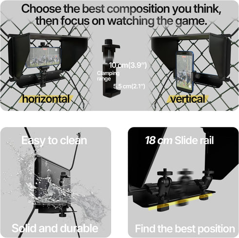 YIUYIC 360 Cell Phone Fence Mount with Shade Game Recording Mounting Kit Compatible with iPhone, Mevo Start, Insta