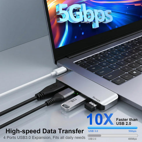 Tmiyas 3.0 4-Port Left Side USB Hub, Cable-Free USB Splitter for Laptop, Direct-Plug Design, Compatible with MacBook