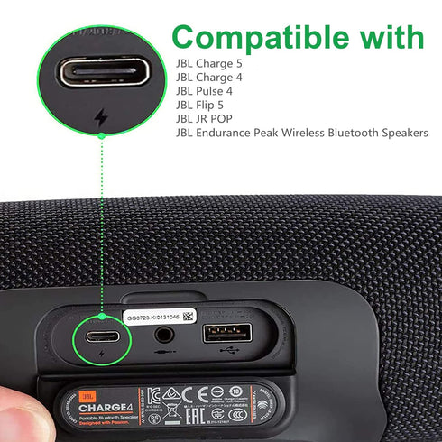 USB Type C Charger Cable for JBL Charge 5, Pulse 4, Flip 5 Wireless Speakers, Jabra Elite 75t Earbuds (5FT)
