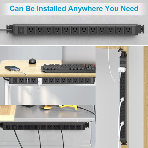HHSOET 360° Rotating 12 Outlet Mountable Power Strip - Heavy Duty Wall Mount Surge Protector with Switch