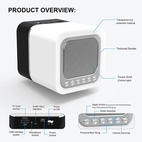 Night Lights Bluetooth Speaker, Alarm Clock Bluetooth Speaker, Dimmable Multi-Color Changing Bedside Lamp, Touch Sensor