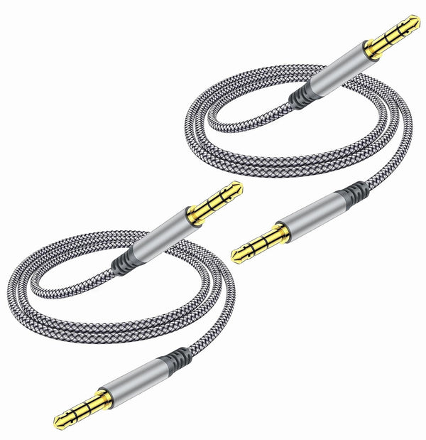3.5mm Aux Cable (6.5ft/2m, Pack of 2) - Male to Male Audio Auxiliary Cord for Headphones, Car, Home Stereos, Gray