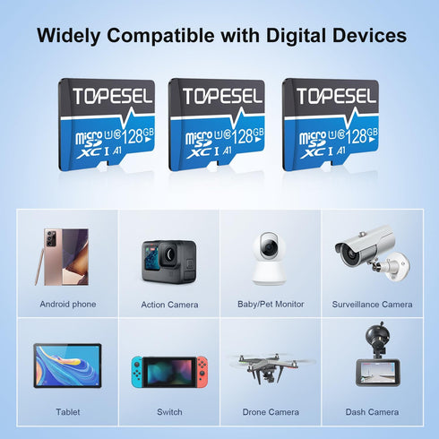 TOPESEL 128GB Micro SD Card 2 Pack, UHS-I TF Card Class 10 for Camera, Phone, Galaxy, Drone, Dash Cam