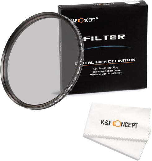 K&F Concept 55mm Circular Polarizing Filter, Super Slim Multi Coated Glass CPL Filter with Microfiber Cloth