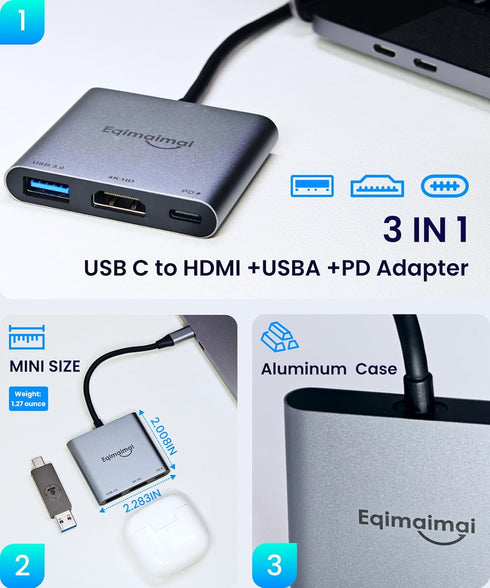 eqimaimai Adapter(4K@120HZ) 100w 10Gbps,4K USB C to HDMI Multi-Port with PD,USBC Laptop Docking Station for Monitor
