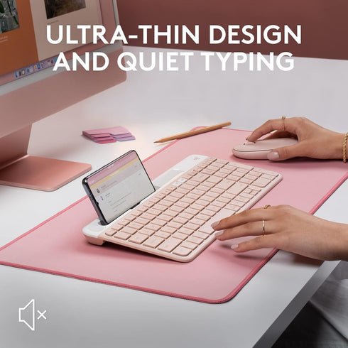 Logitech K585 Multi-Device Slim Wireless Keyboard with Built-in Cradle for Laptop, Tablet, Smartphone, Rose