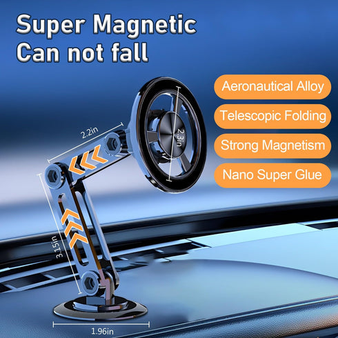 Universal 360° PRO Magnetic Suction Phone Holder for Car, Alloy Folding Magnetic Cell Phone Holder, Dashboard Mount for